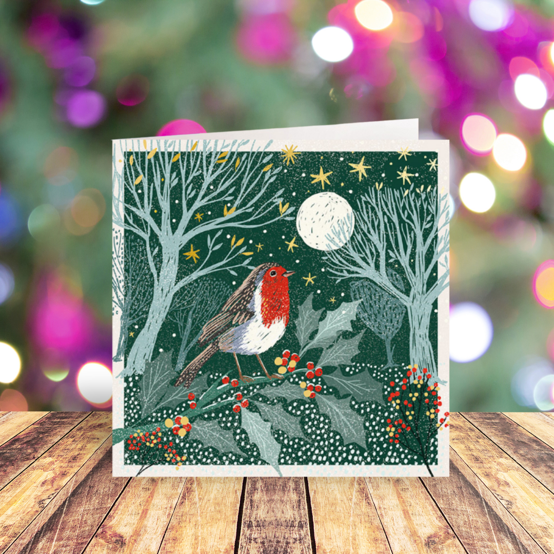 Robin On A Holly Branch cards