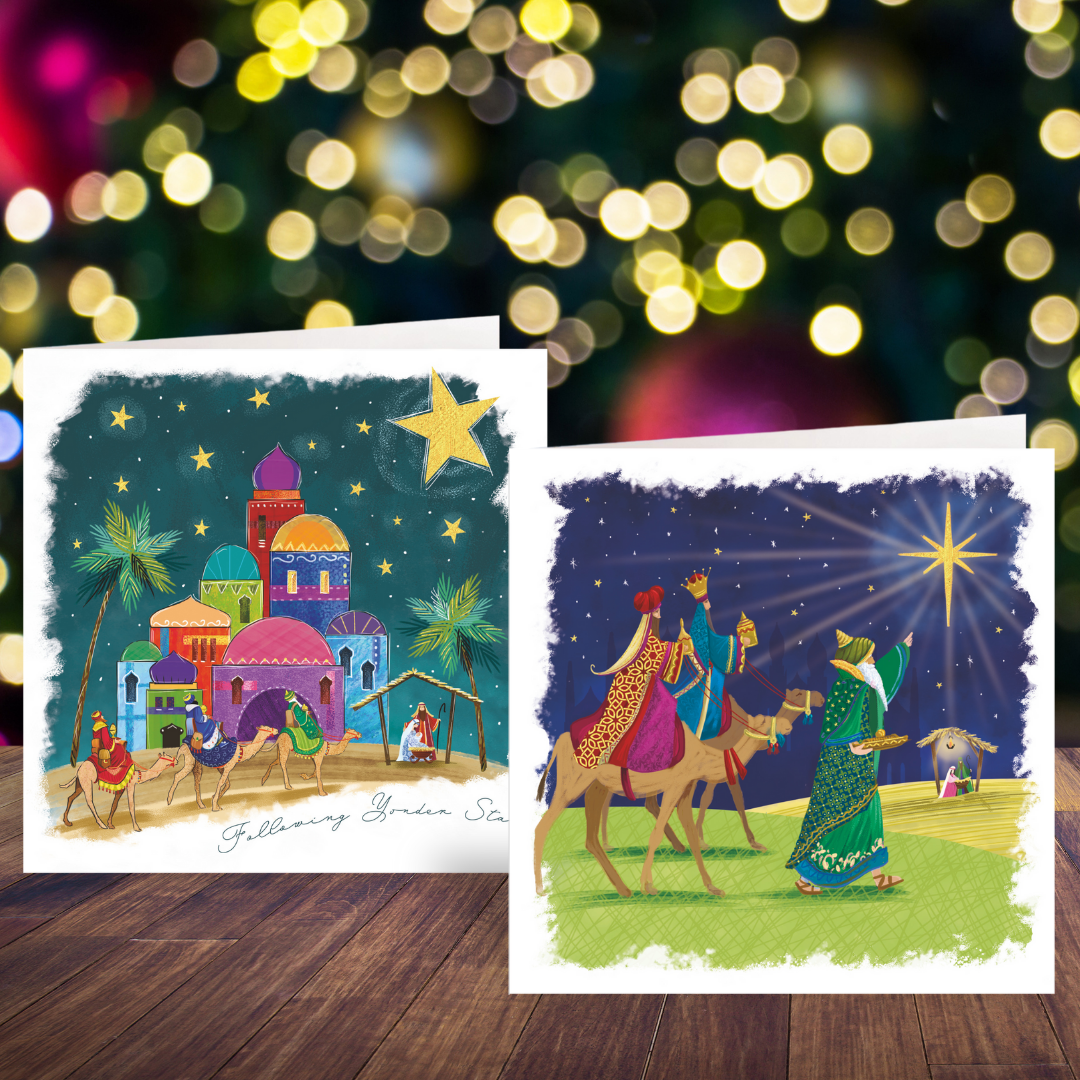 Kings arriving with the Gifts and Following the Star cards twin pack
