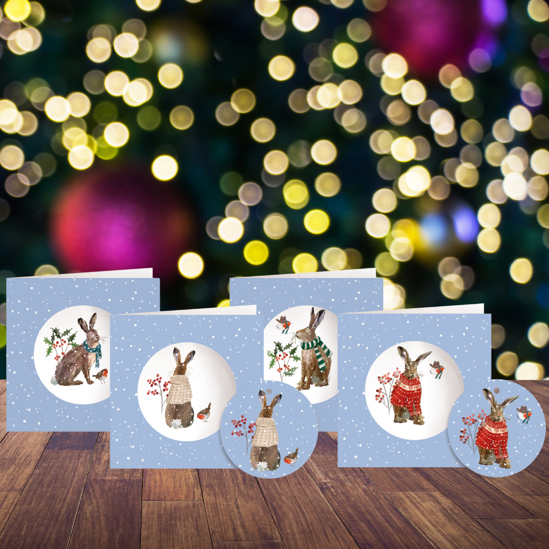 Winter Hares Bauble Cards