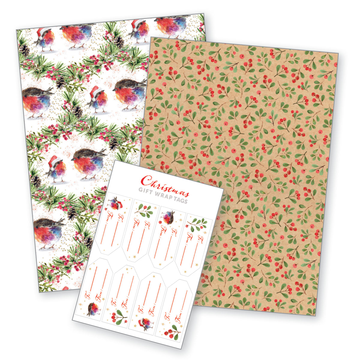 Fluffy Robin and Berries Gift Wrap