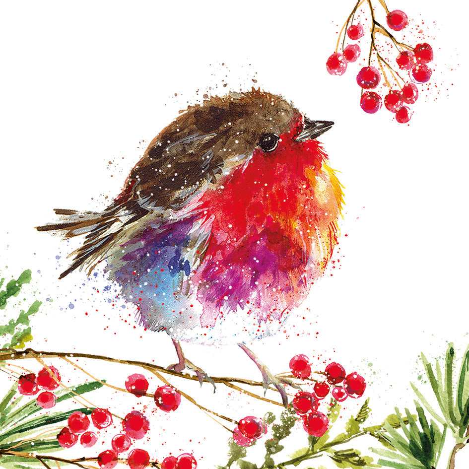 Fluffy Robin Junior Wreath and Fluffy Robin on Berry Branch cards twin pack