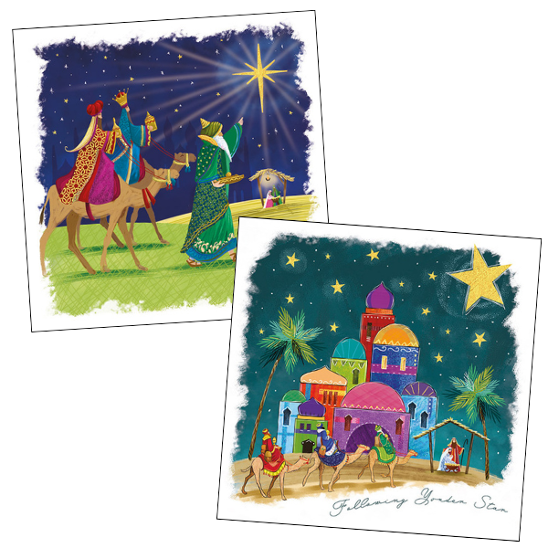 Kings arriving with the Gifts and Following the Star cards twin pack