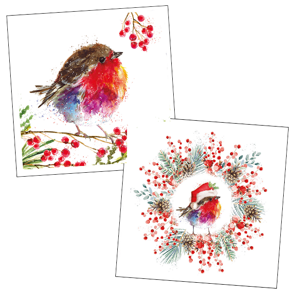Fluffy Robin Junior Wreath and Fluffy Robin on Berry Branch cards twin pack