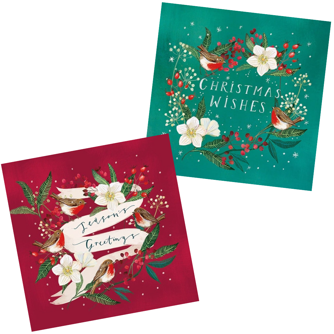Hellebore Wreath and Christmas Garland cards twin pack