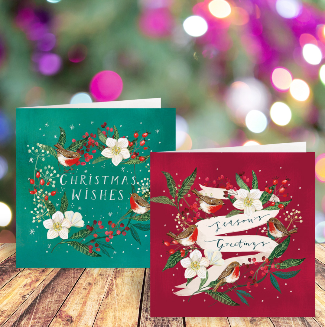 Hellebore Wreath and Christmas Garland cards twin pack