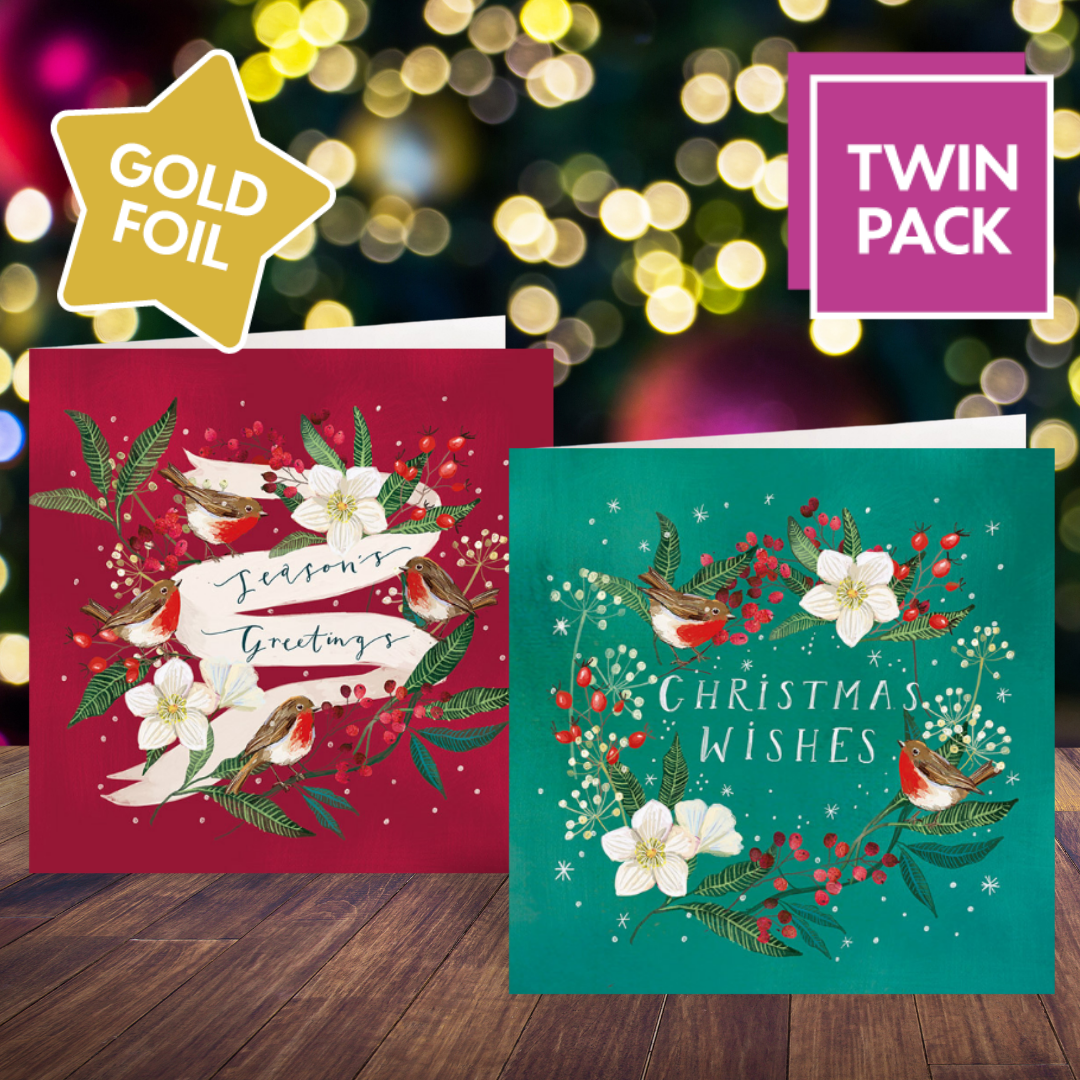 Hellebore Wreath and Christmas Garland cards twin pack