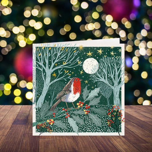 Robin On A Holly Branch cards