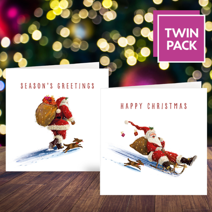 Santa's Best Friend card twin pack