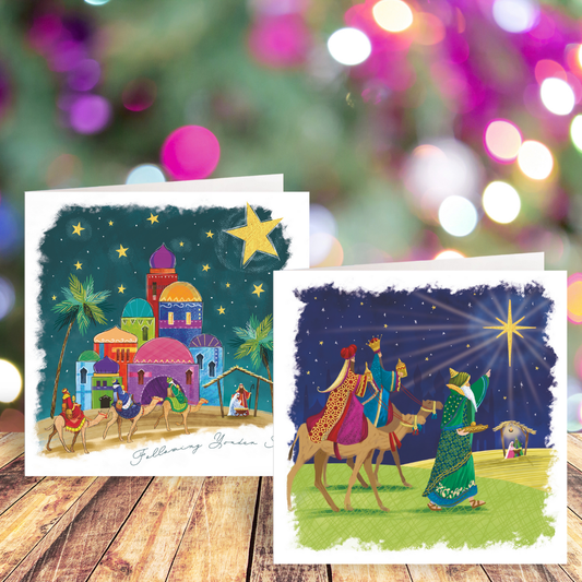 Kings arriving with the Gifts and Following the Star cards twin pack