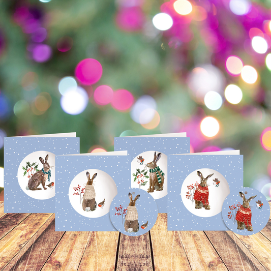 Winter Hares Bauble Cards