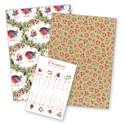 Fluffy Robin and Berries gift wrap