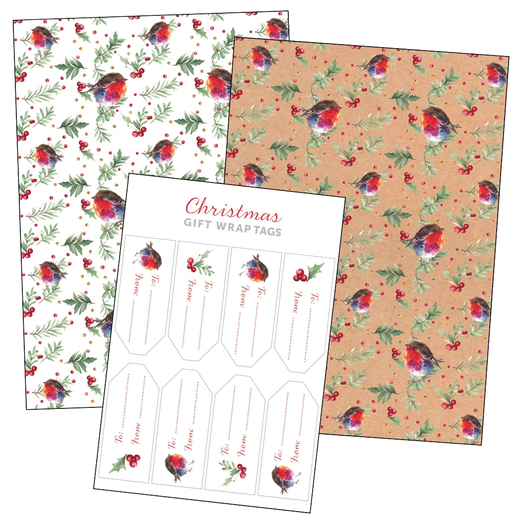 Robin and Berries Gift Wrap