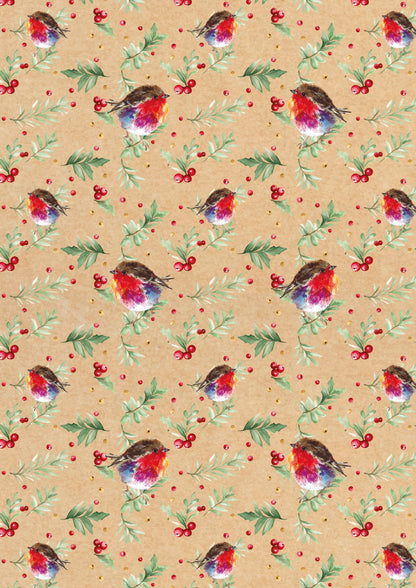 Robin and Berries Gift Wrap