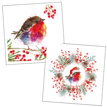 Fluffy Robin Junior Wreath and Fluffy Robin on Berry Branch Twin Pack