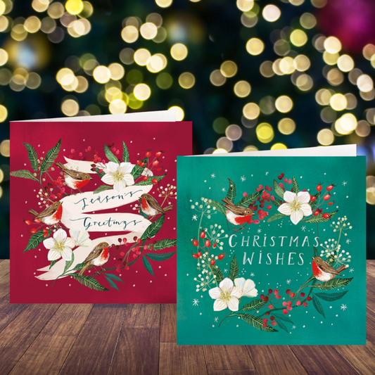 Hellebore Wreath and Christmas Garland cards twin pack